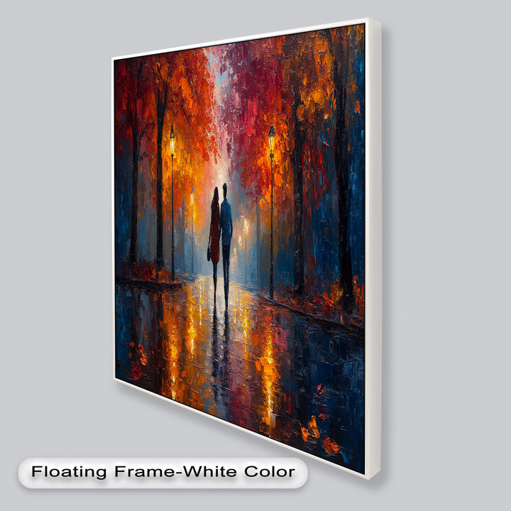 Romantic Walk Under Fiery Trees - Love Oil Painting