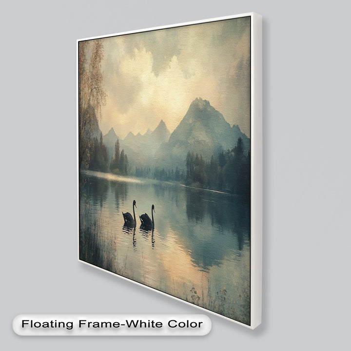 Black Swans on a Mountain Lake – Modern Oil Painting