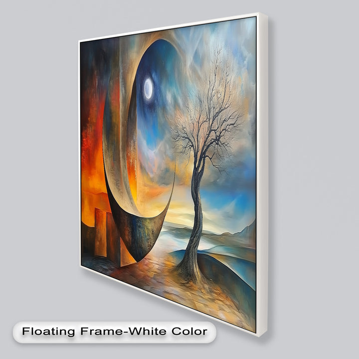 Moonlit Tree and Surreal Horizon - Abstract Oil Painting