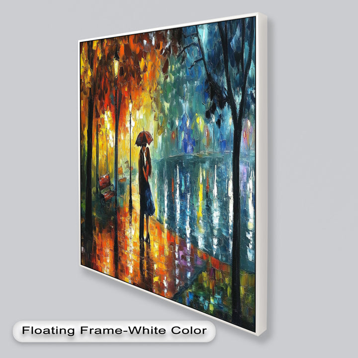 Golden Glow – Lovers Beneath the Umbrella Love Oil Painting