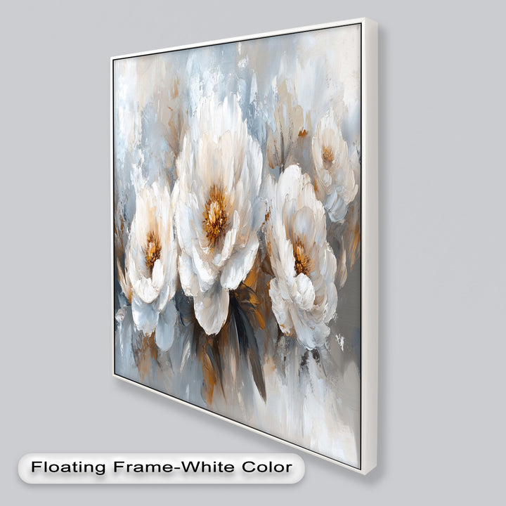 Ivory Garden Symphony – White Peony Bouquet Flower Oil Painting