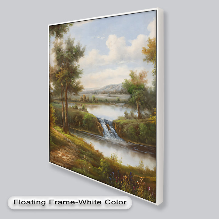 Tranquil Forest Cascade – Vintage Oil Painting