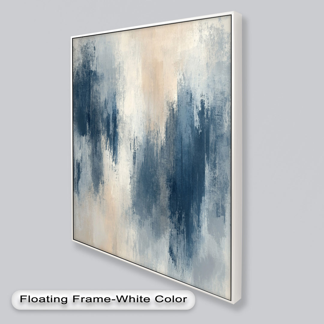 Echoes in Mist – Stimmungsvolles abstraktes Ölgemälde in Blau und Beige
