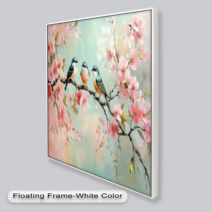 Three Birds Among Blossoms – Animal Oil Painting