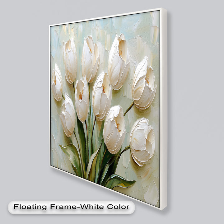 Whispers of Spring – Creamy White Tulip Bouquet Flower Oil Painting