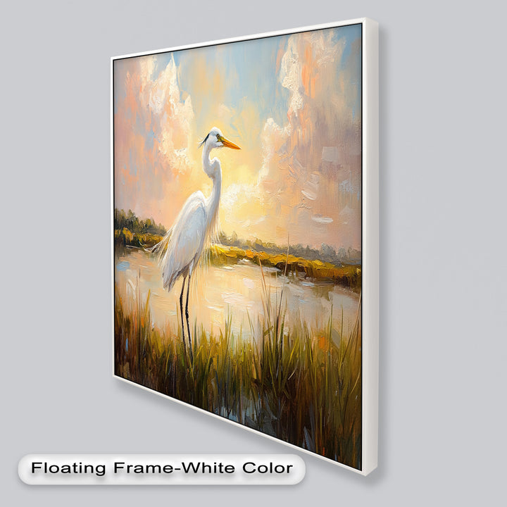 White Egret at Sunset – Animal Oil Painting