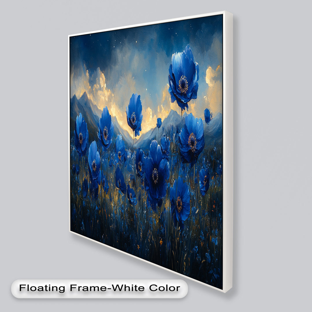 Blue Poppies Beneath a Twilight Sky - Flower Oil Painting