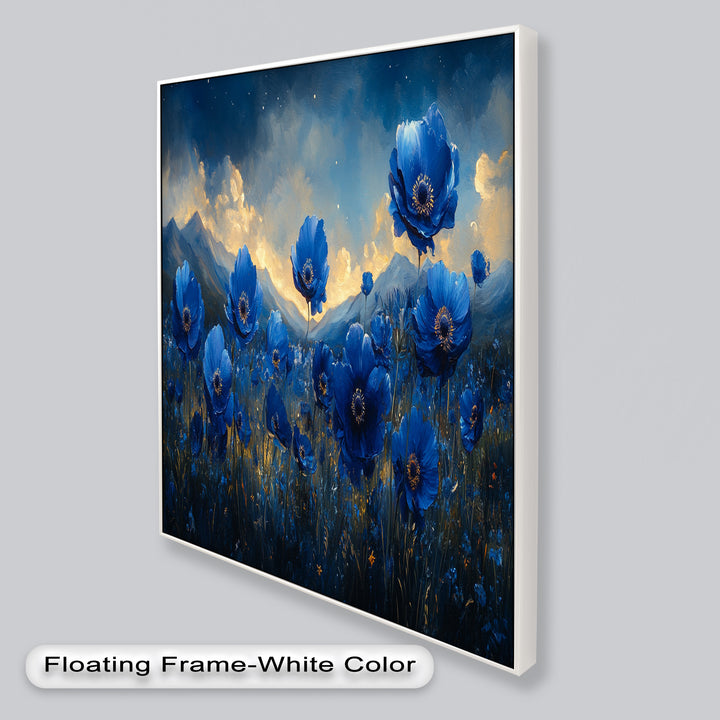 Blue Poppies Beneath a Twilight Sky - Flower Oil Painting