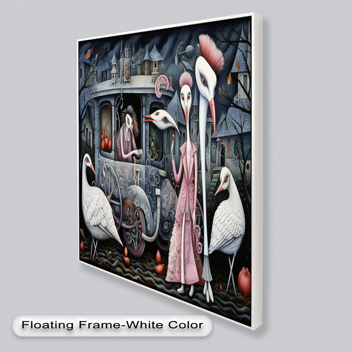 Crimson Couriers – Surreal Carriage Scene Oil Painting