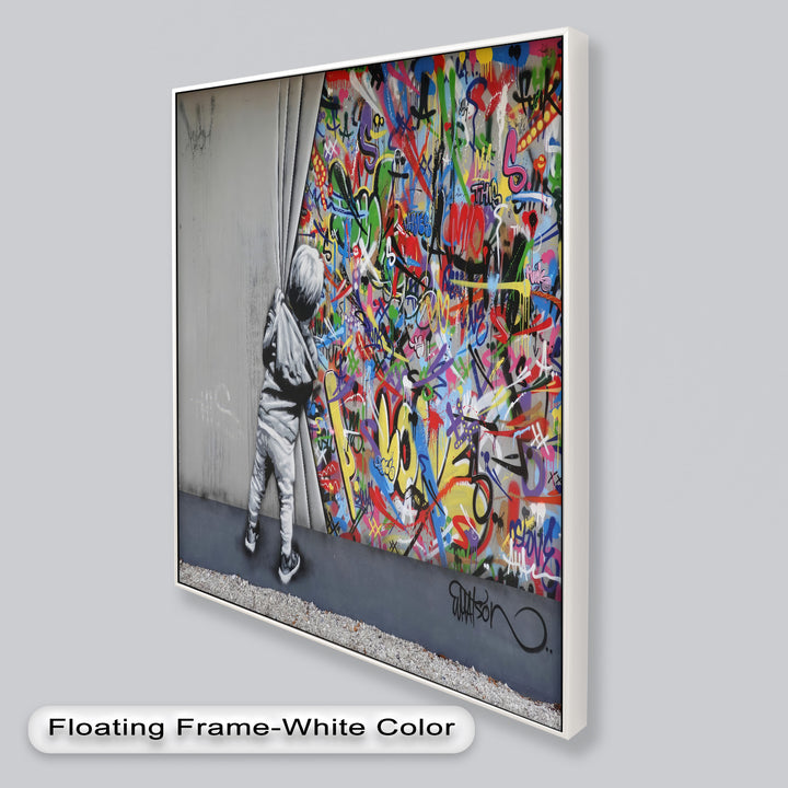 Beyond the Curtain – Banksy-Inspired Graffiti Oil Painting