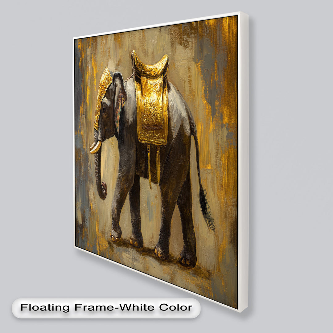 Elephant with Golden Saddle - Animal Oil Painting
