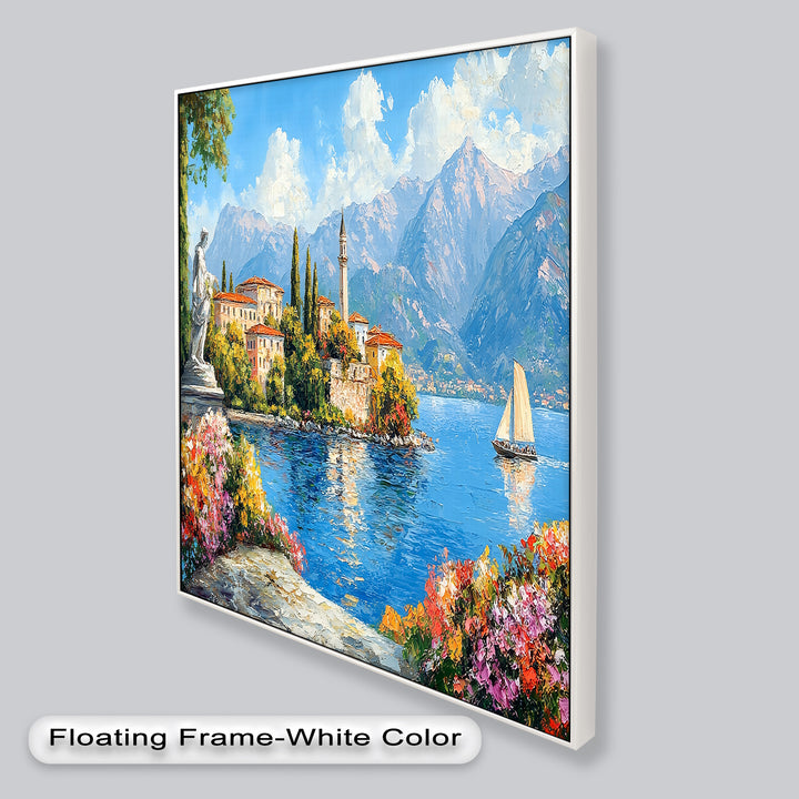 Colorful Italian Lake Town Wall Art – Landscape Oil Painting
