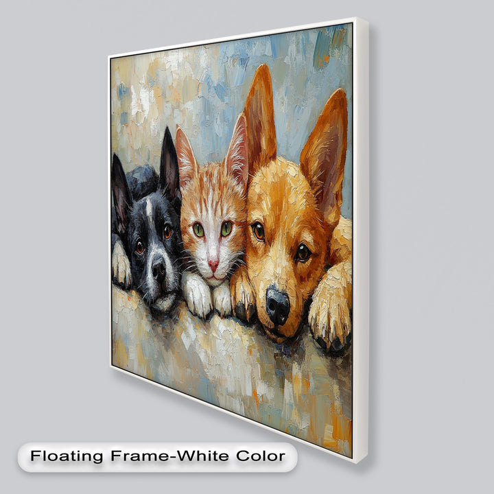 Cat and Dogs Resting Together - Animal Oil Painting