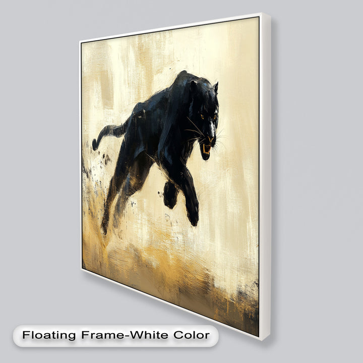 Charging Black Panther in Motion – Animal Oil Painting