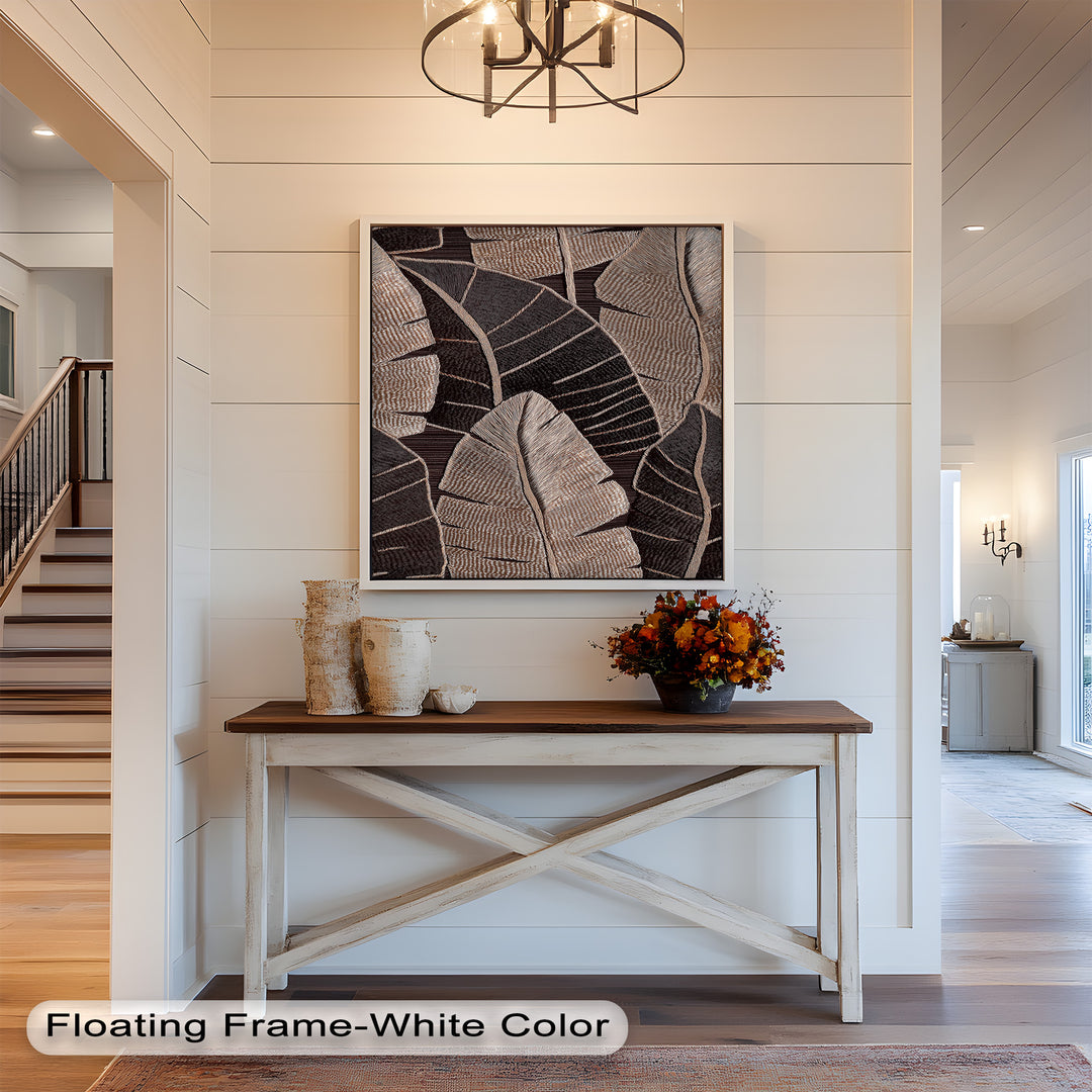 Tactile Tropics – Brown Leaf Composition Flower Oil Painting