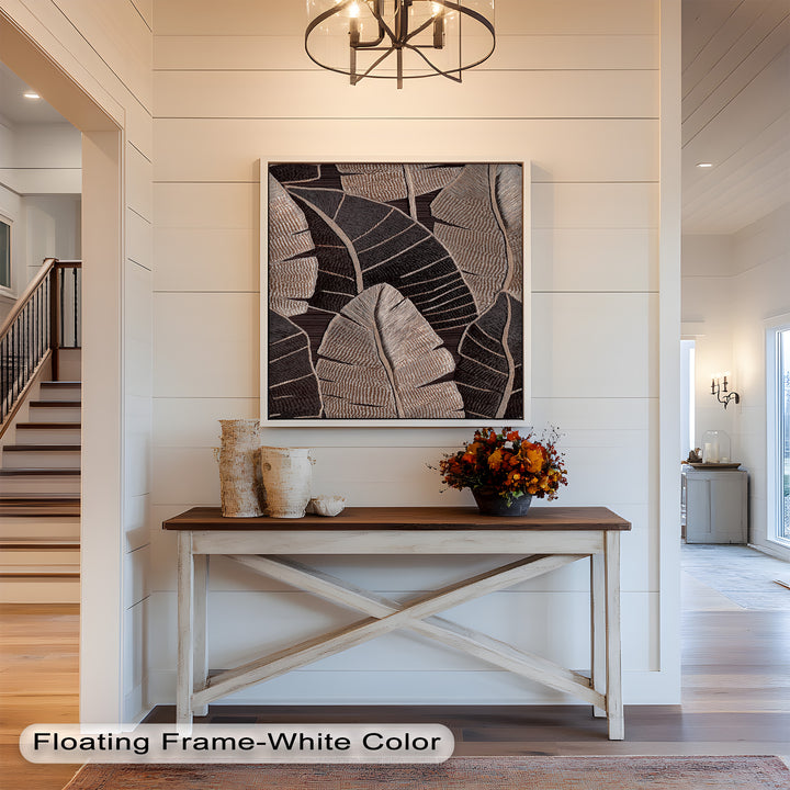 Tactile Tropics – Brown Leaf Composition Flower Oil Painting