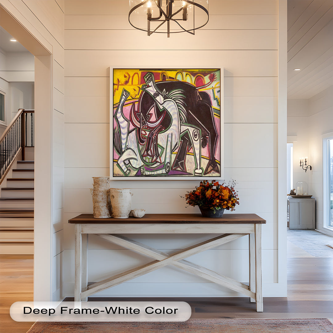 Abstract Bullfight Scene Wall Decor – Cubist Oil Painting