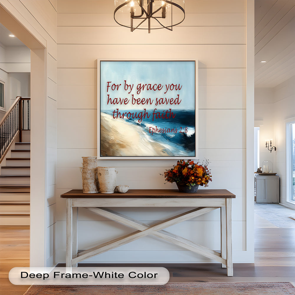 Inspirational Beach Artwork – Bible Verse on Salvation by Grace.
