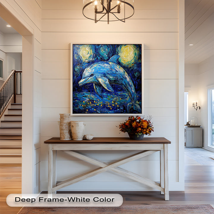 Starry Night Dolphin in Ocean Dreamscape – Animal Oil Painting