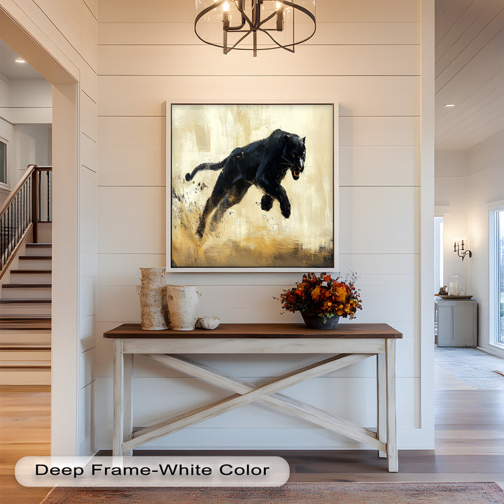 Charging Black Panther in Motion – Animal Oil Painting