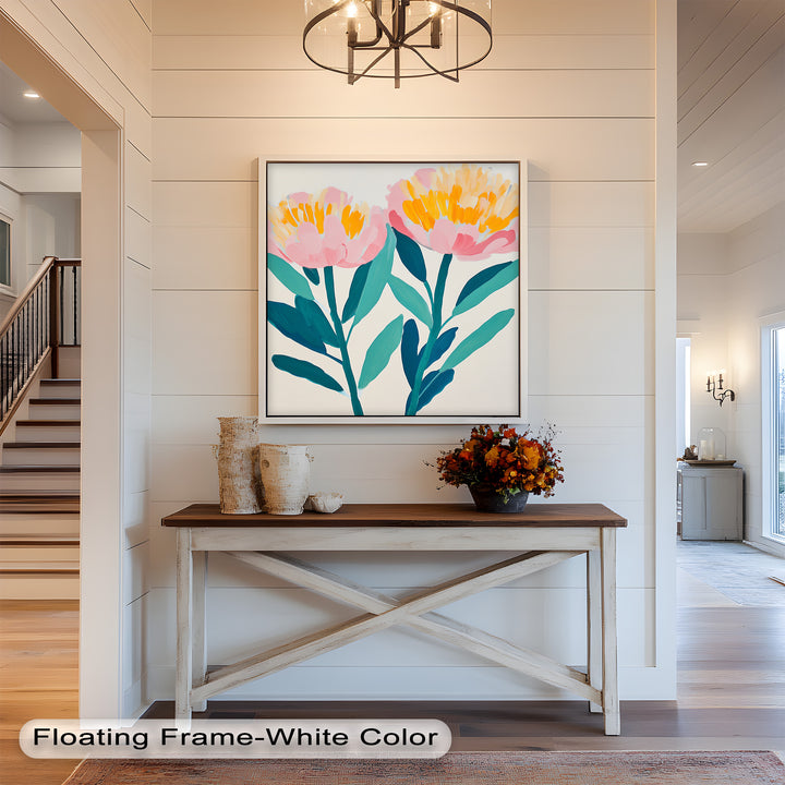 Sunburst Peonies – Modernes Boho-Blumenölgemälde