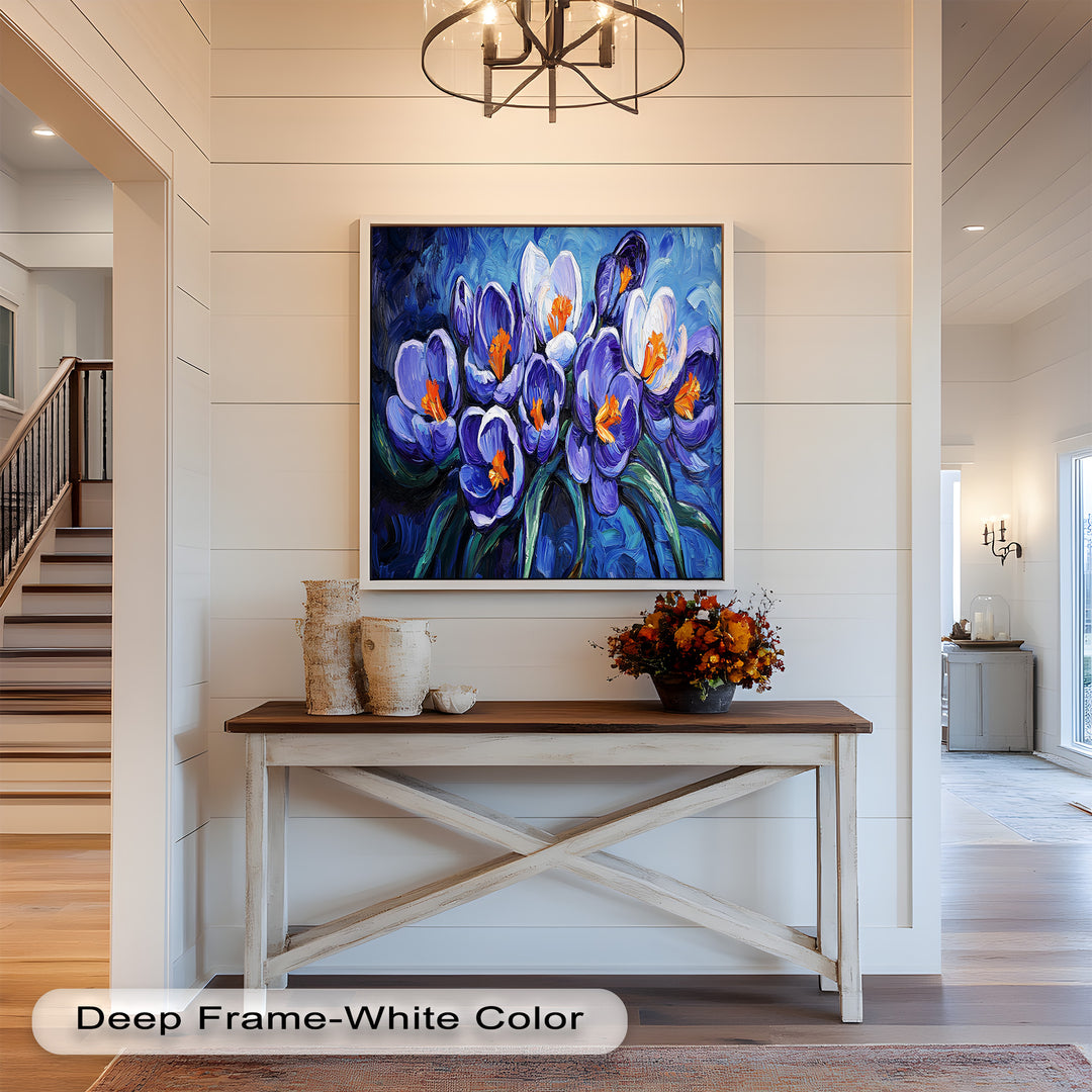 Crocus Flowers in Blue and Violet Hues - Flower Oil Painting