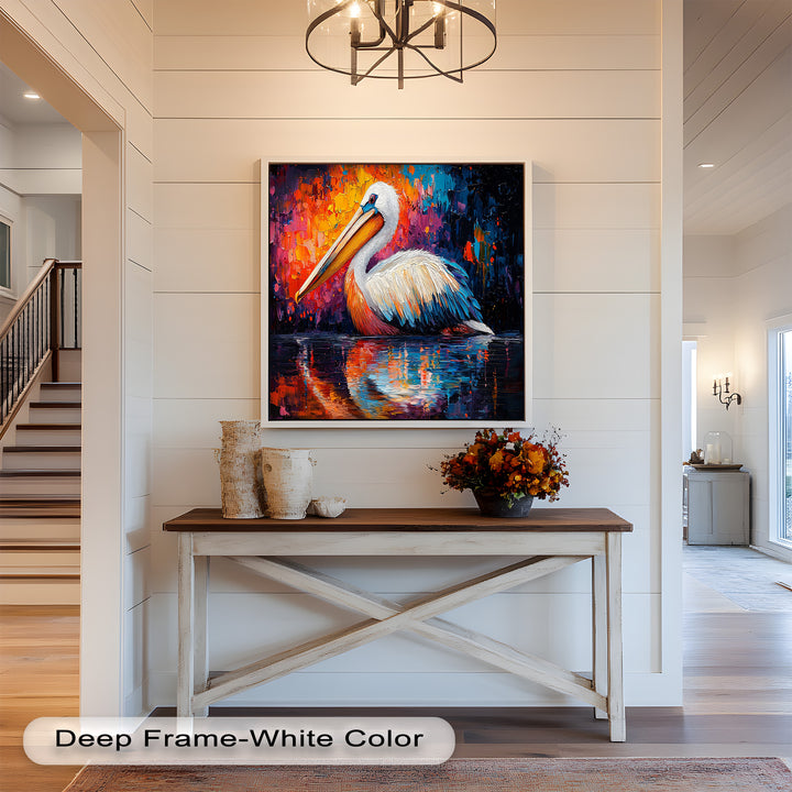 Sunset Pelican on Water – Animal Oil Painting