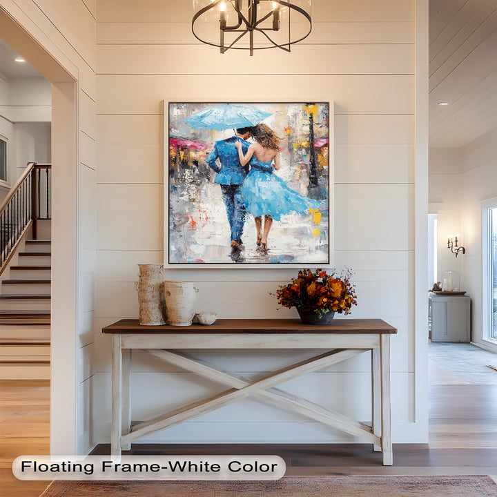 Romantic Couple Strolling in Rain - Love Oil Painting