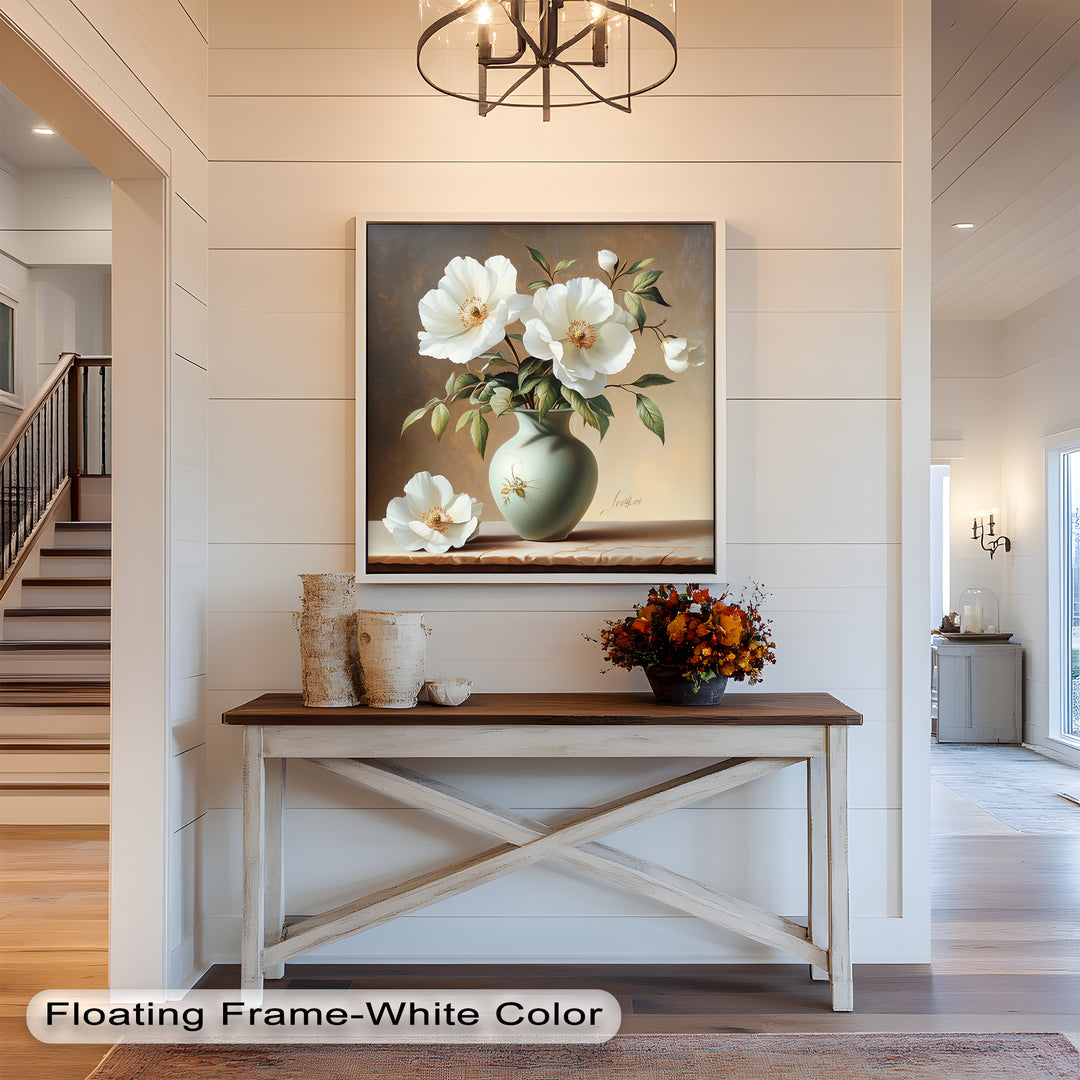 White Peony Still Life – Classic Floral Arrangement Flower Oil Painting
