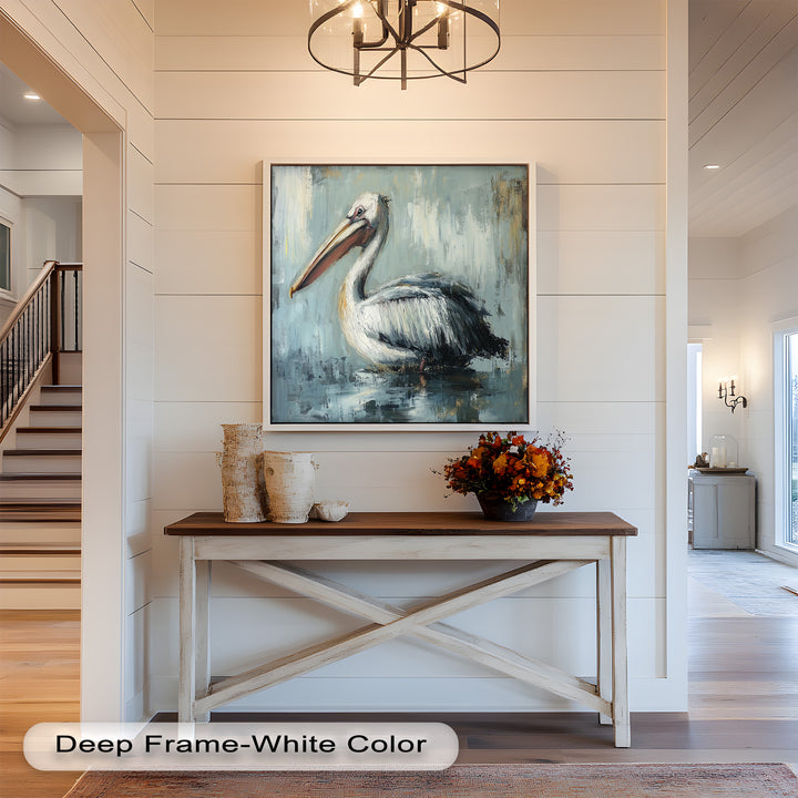 White Pelican Resting by the Water - Animal Oil Painting