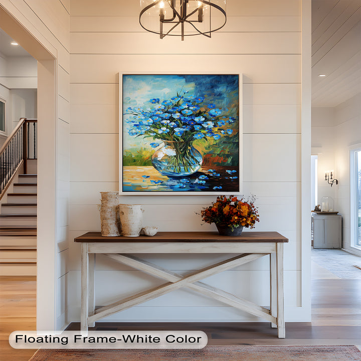 Blue Wildflowers in Vase Wall Art – Floral Oil Painting
