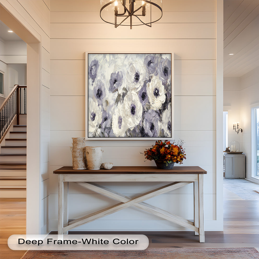 Ivory Whispers – Cream and Lavender Anemone Flower Oil Painting