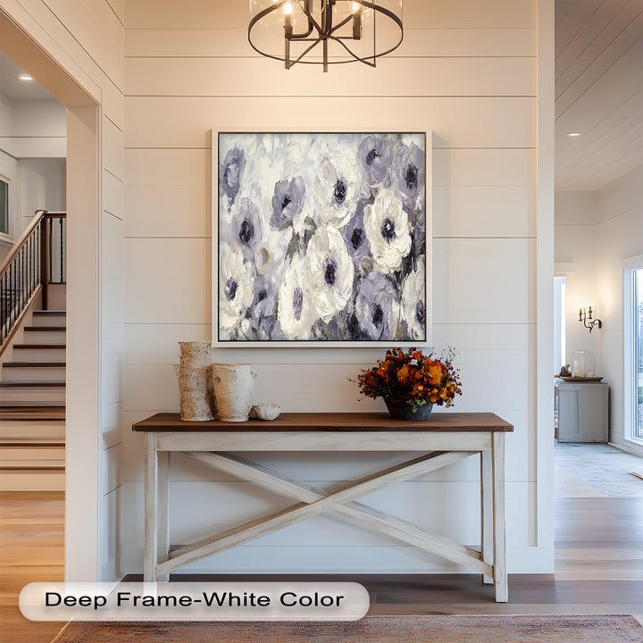 Ivory Whispers – Cream and Lavender Anemone Flower Oil Painting