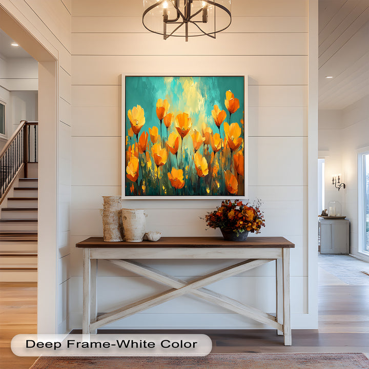 Leuchtend orangefarbene Mohnblumen-Wandkunst – Blumen-Ölgemälde