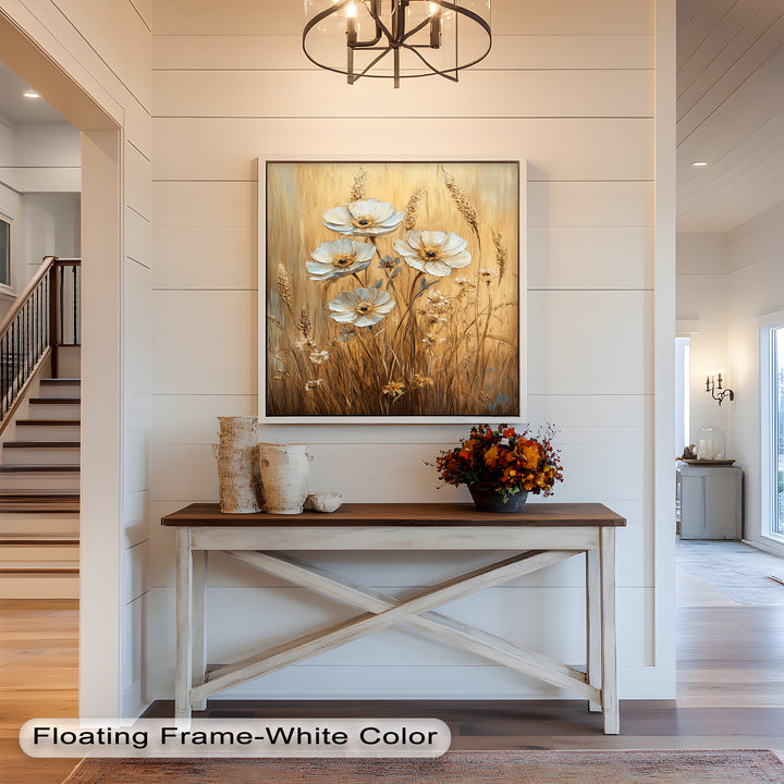 White Wildflowers in Wheat Field - Oil Painting