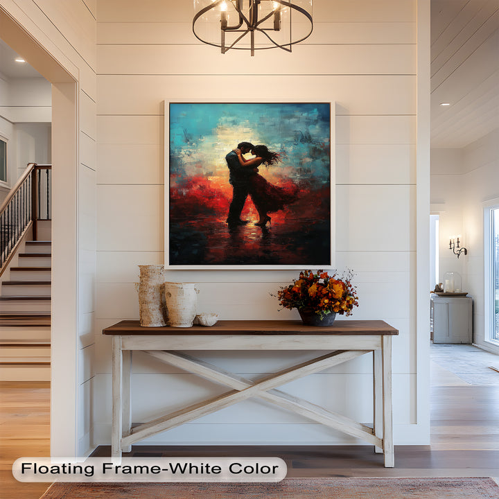 Romantic Couple in Fiery Twilight - Modern Oil Painting