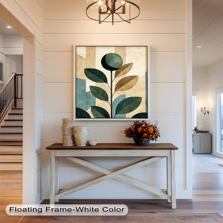 Geometric Botanical – Mid-Century Modern Leaf Oil Painting