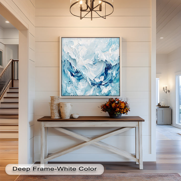 Ocean Ice Texture Art – Abstract Blue & White Oil Painting
