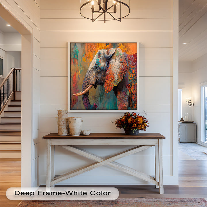 Colorful Elephant – Framed Oil Painting