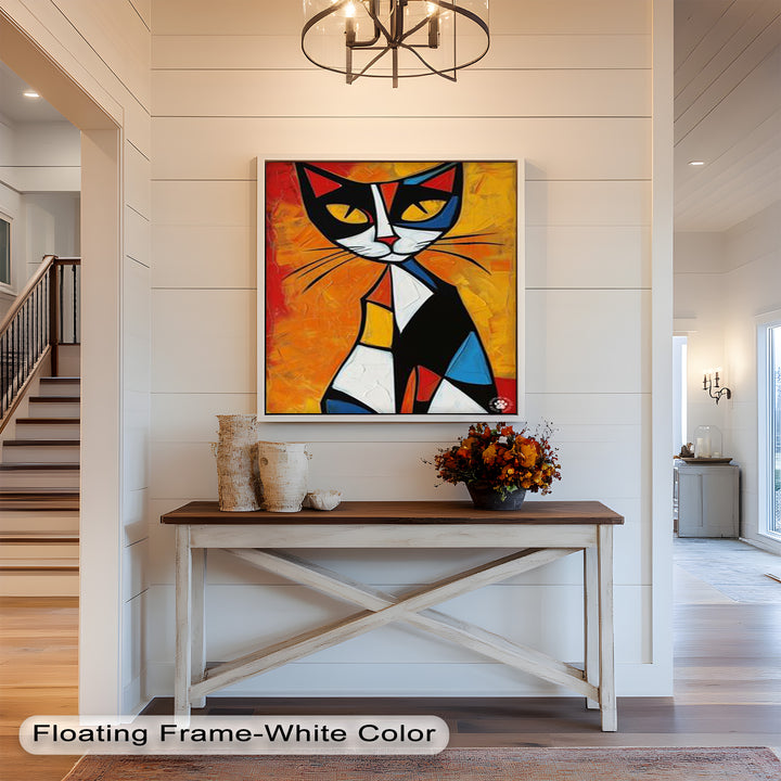Geometrische Katze in kräftigen Farben – Picasso-Ölgemälde