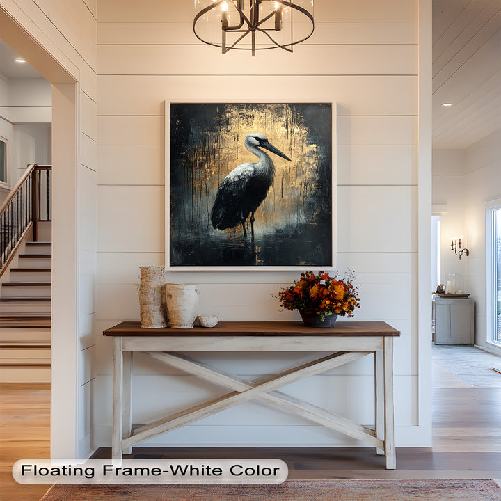 Golden Shadow Heron – Animal Oil Painting