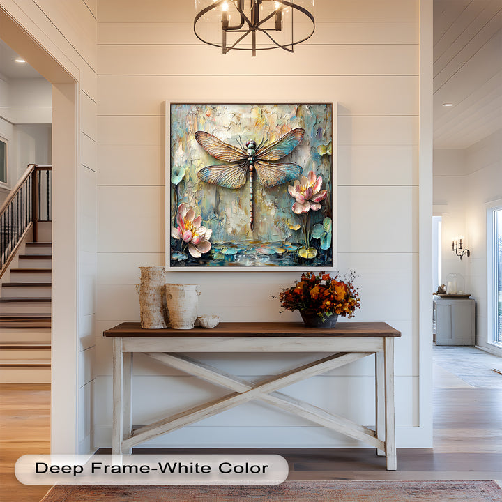 Floral Dragonfly – Framed Botanical Oil Painting