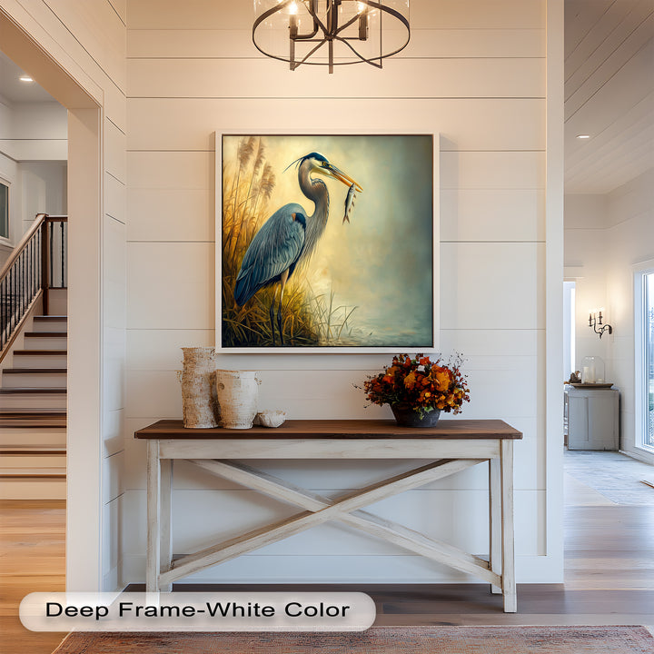 Blue Heron with Fish – Animal Oil Painting