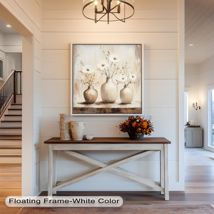 Serenity in Neutral Tones – White Floral Still Life Oil Painting