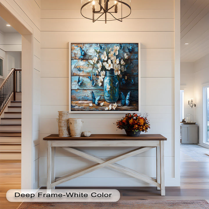 Flowers and Blue Butterflies – Elegant Nature Oil Painting