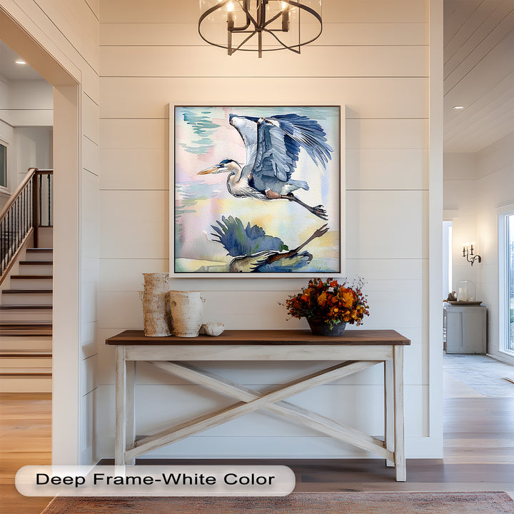 Flying Heron Bird Wall Art – Elegant Nature Oil Painting
