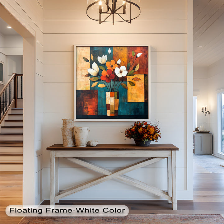 Geometric Bloom – Modern Floral Abstract Oil Painting