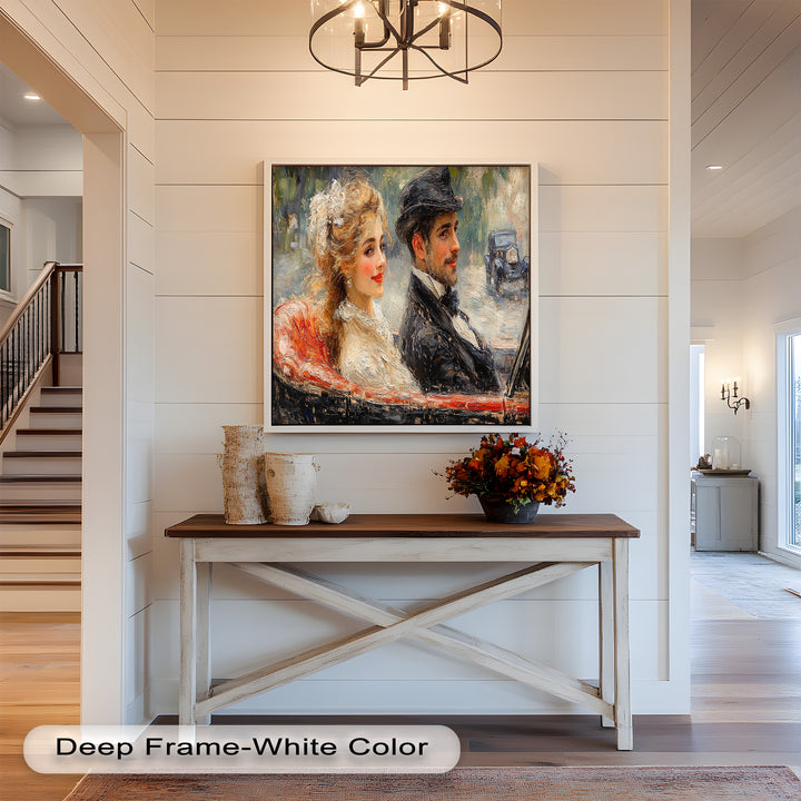 Charming Couple in a Vintage Car – Impressionist Oil Painting