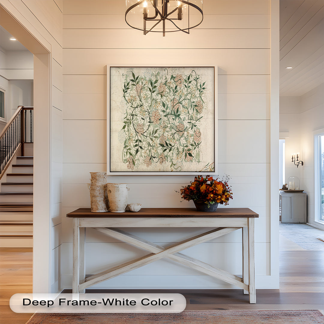 A nature-inspired ornamental design with swirling branches and delicate flowers, created with fine lines and soft earthy tones.