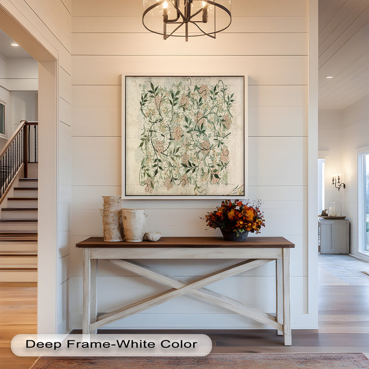 A nature-inspired ornamental design with swirling branches and delicate flowers, created with fine lines and soft earthy tones.